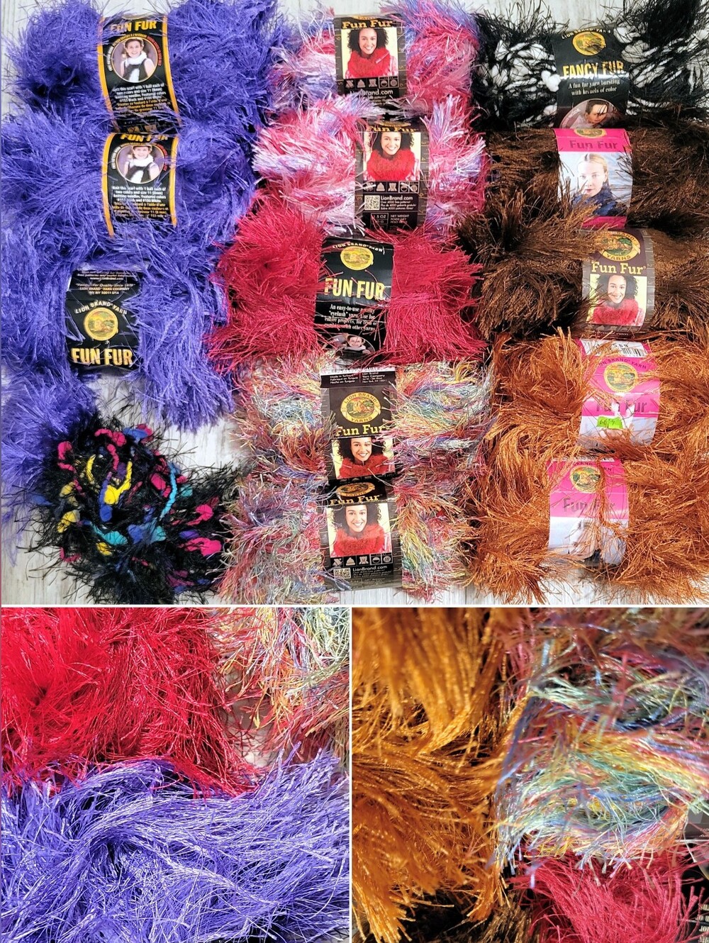 Lion Brand Fun Fur Eyelash Sunset Earth Tones 665g Discontinued 12-Skein + Lot